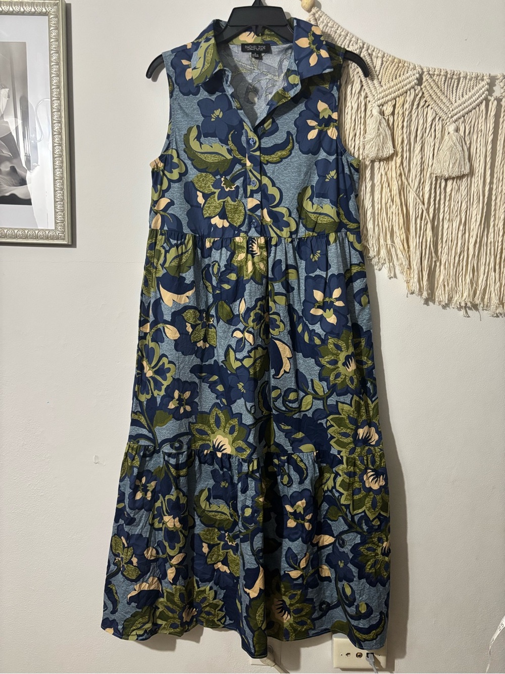 NWOT Rachel Zoe Sleeveless Floral Maxi Dress - Blue, Olive & Cream